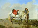Watering Paintings - A Cavalier Watering his Mount by Eugene Verboeckhoven